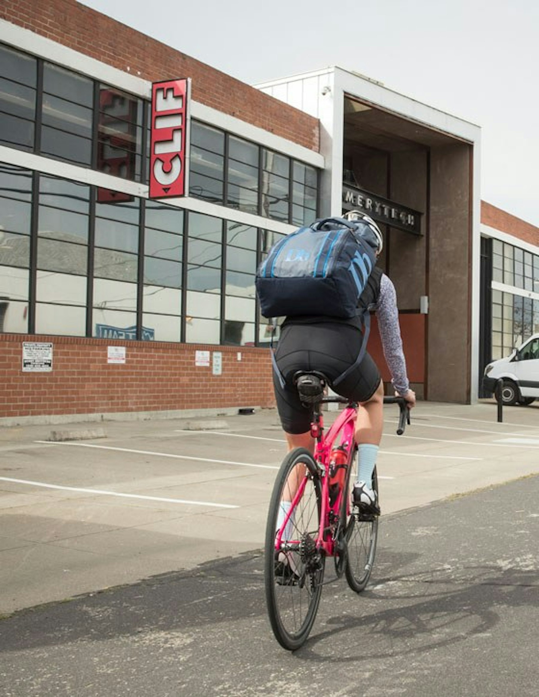 Clif employee biking to work