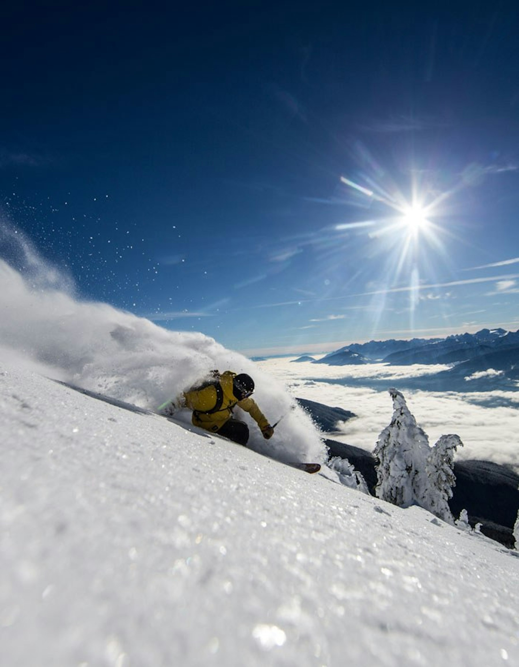 Skiing down mountain