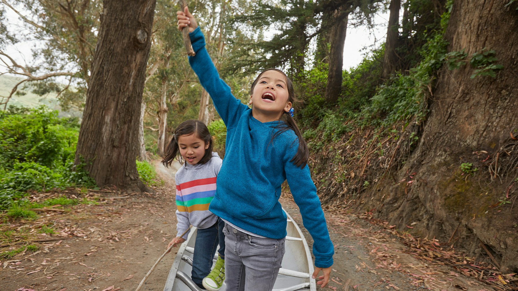 Girls playing in boat